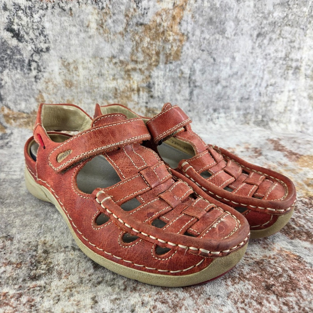 Wolky Rolling Sun Comfort Leather Sandals Women EU 37 US 6.5 Red Fisherman Walk